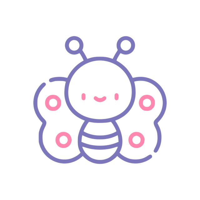 A cute butterfly with dotted wings and a smiling face