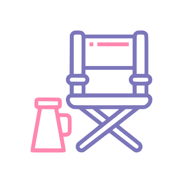 A director's chair with a megaphone standing next to it